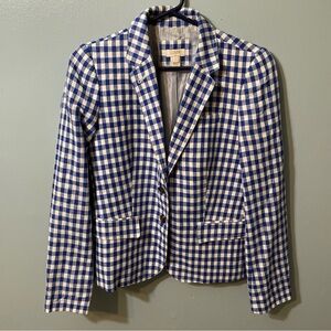 J. Crew Linen Blend Blue and White Checkered Women's Blazer